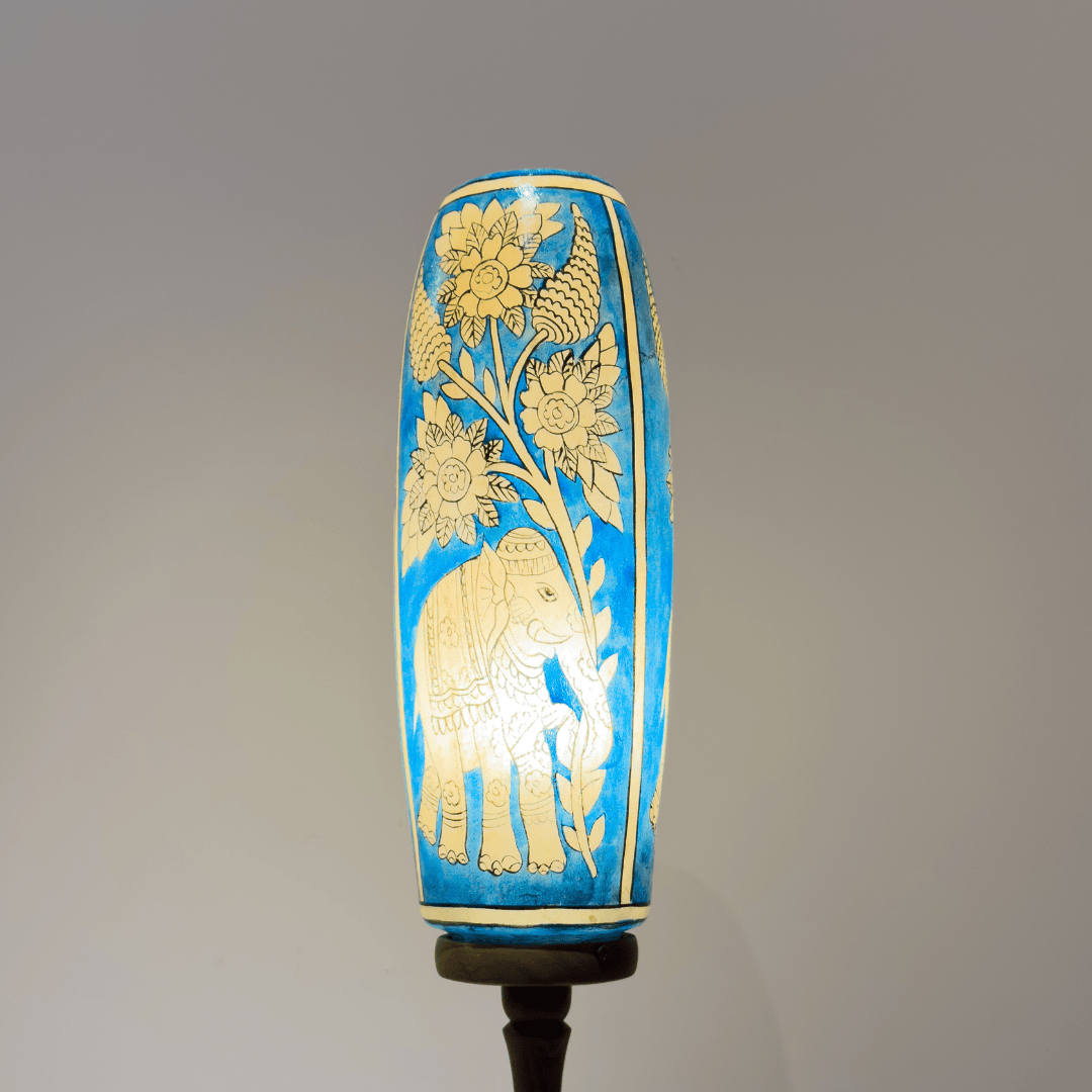 ETNİK MODEL EL BOYAMA DERİ ABAJUR PK0001 - Görsel 2