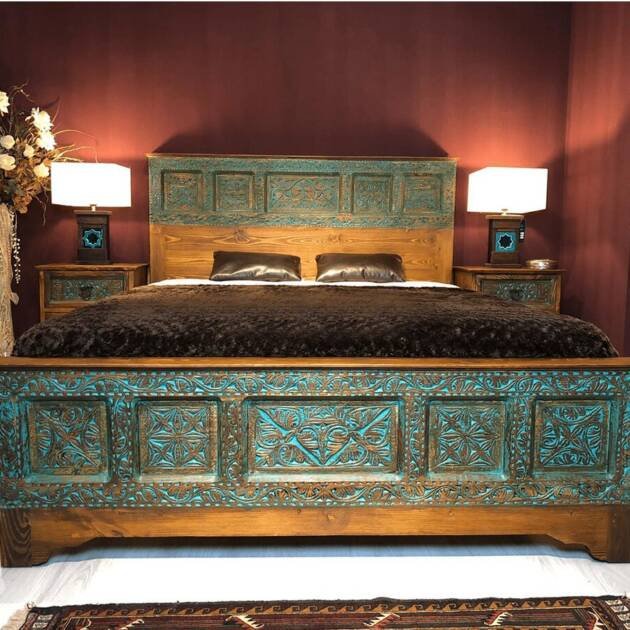 ŞAH SULTAN EL OYMA KARYOLA ESKİTME TURKUAZ RENK M602