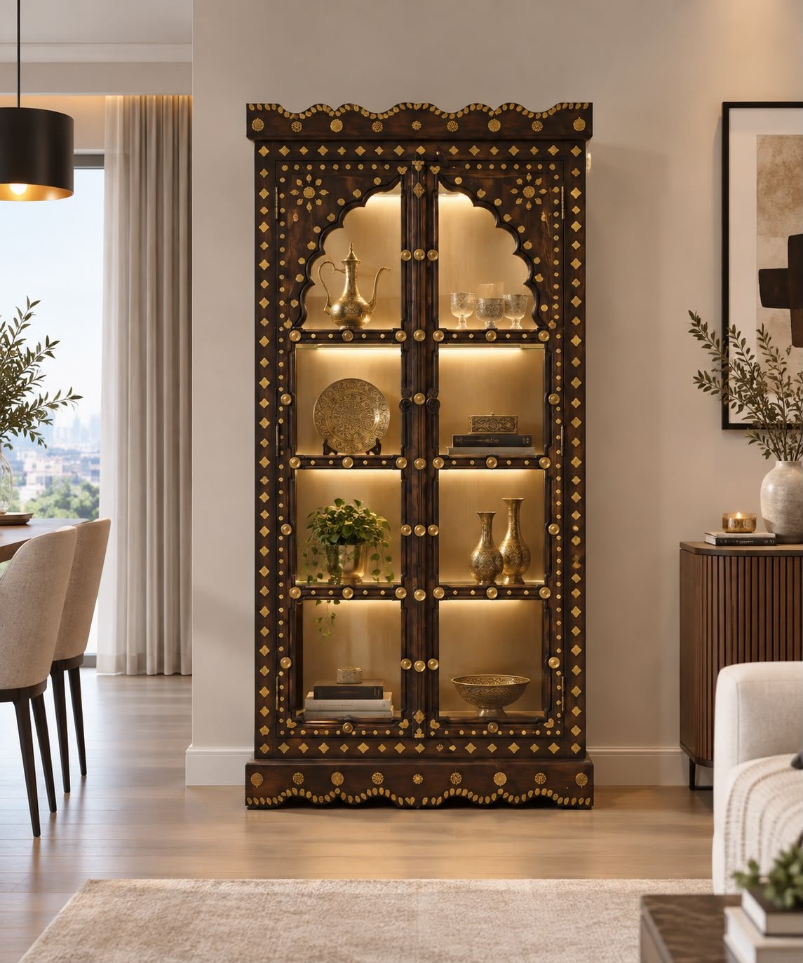 ETNİK MODEL PİRİNÇ SÜSLEME VİTRİN M1231