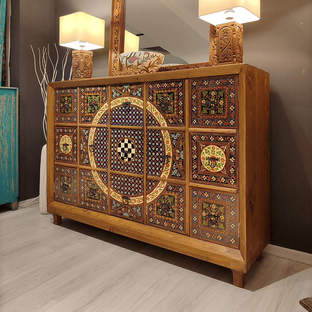 ETNİK MODEL EL BOYAMA AHŞAP KONSOL M751 - Görsel 3