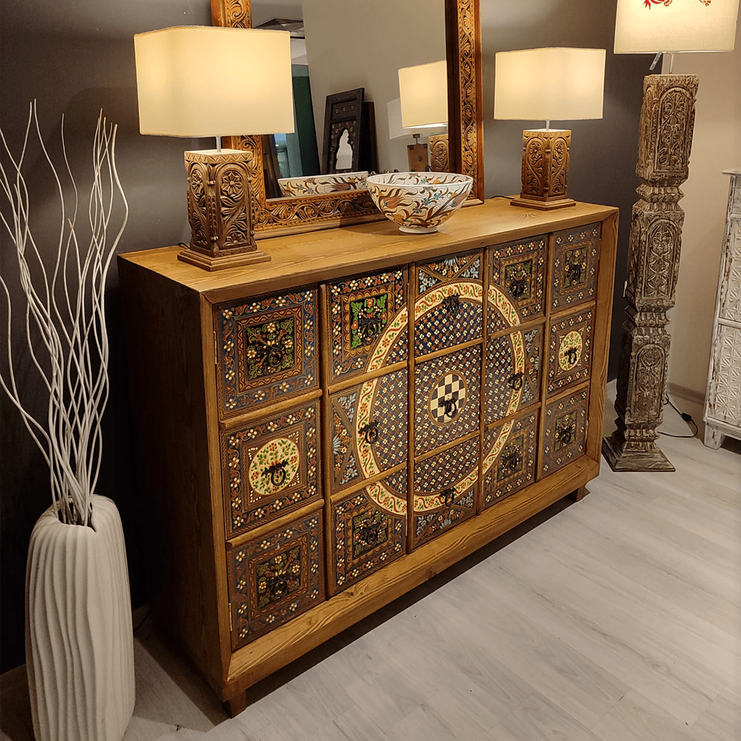 ETNİK MODEL EL BOYAMA AHŞAP KONSOL M751 - Görsel 5