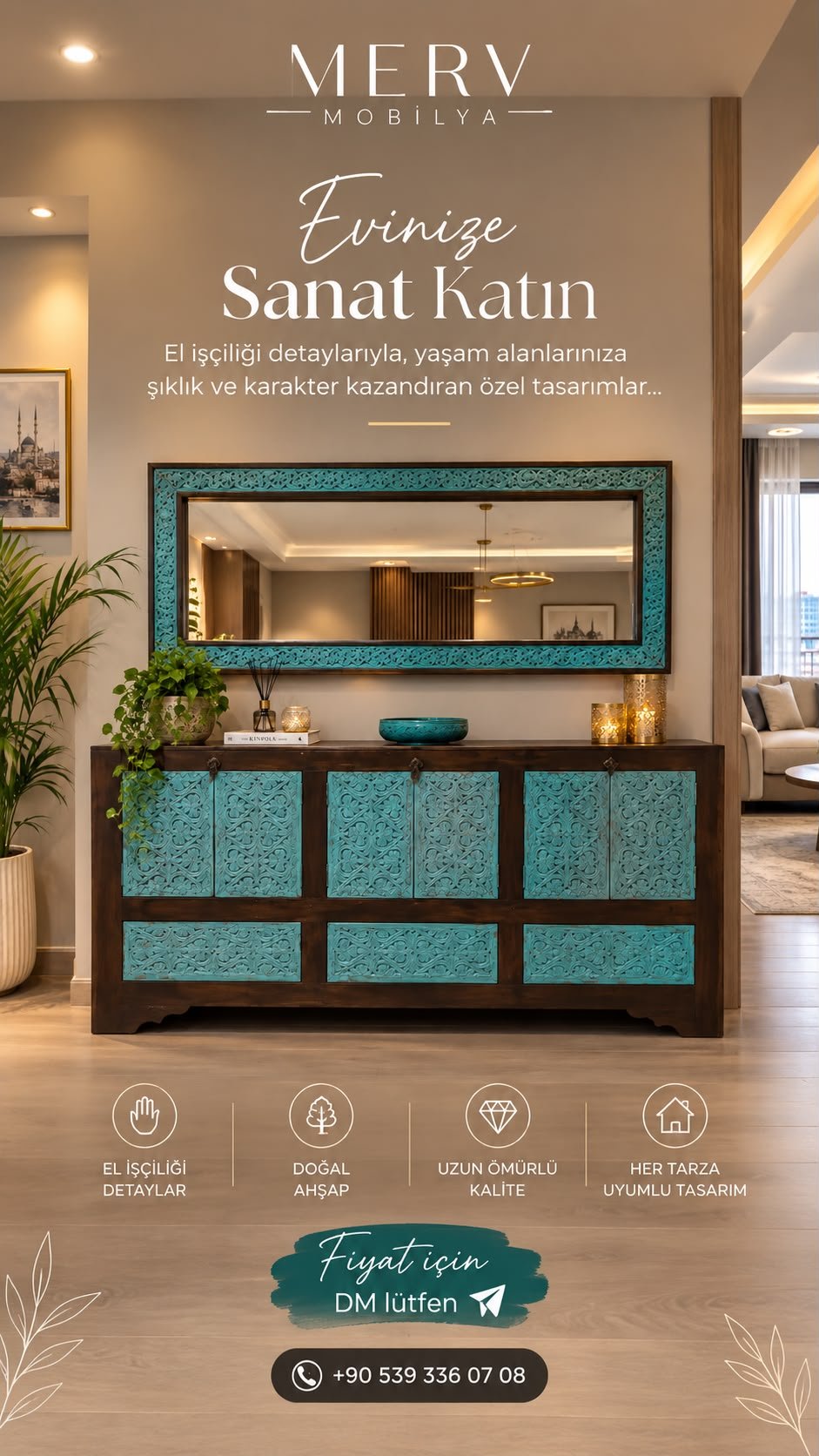 ETNİK MODEL EL OYMA ESKİTME KONSOL M1380-1